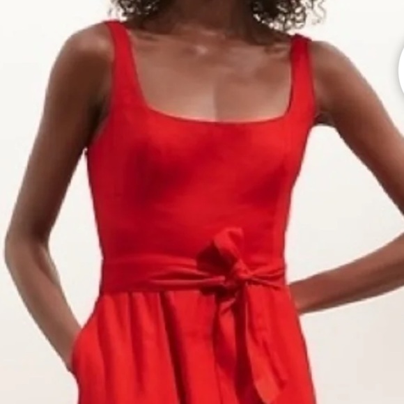 🌞NWT Banana Republic Sz6 Red Linen MIDI dress - Picture 9 of 11